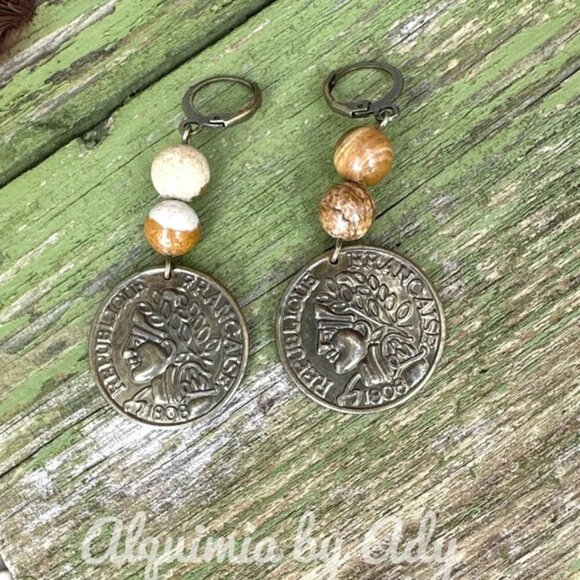 Alquimia Silver and Brown Coin Earrings - Picture 1 of 4